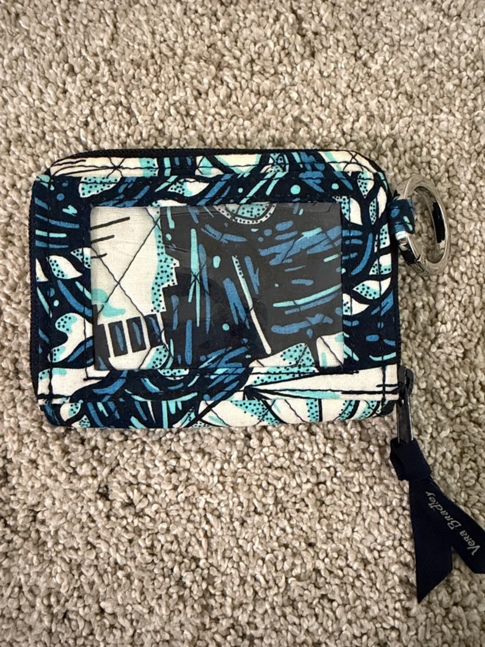Vera Bradley Navy and Aqua Quilted Card Case with Key Ring - Picture 2 of 6